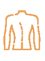 Desenho do tronco com coluna torta no centro simulando uma escoliose, imagem em vetor na cor laranja